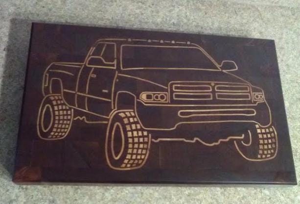 Digital files for a ram truck inlay cutting board with design plan already created